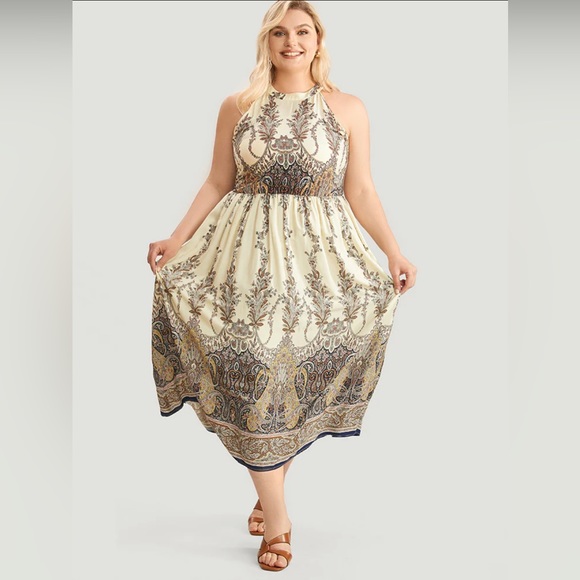 Bandana Print Halter Pocket Flutter Hem Dress - Picture 3 of 8